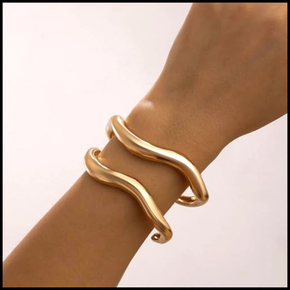 Chunky Gold Cuff Bracelets Stackable Minimalist M… - image 6